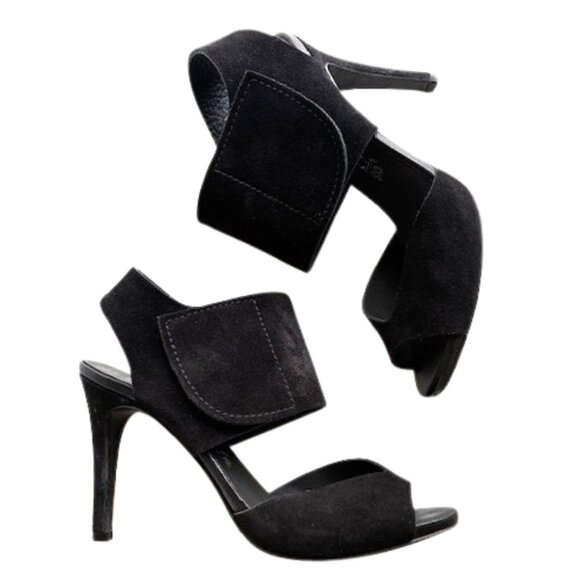 Pedro Garcia Black Sissel Peep Toe Suede Sandal | 4.25” Heel | Size 9 - Picture 1 of 15
